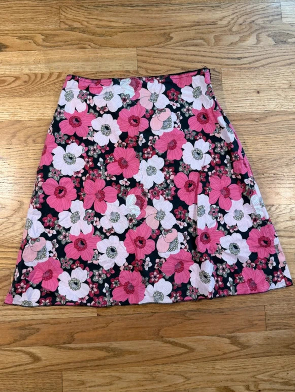 Jazzie Cotton Pink and Black Floral Print Knee Length Skirt Size M